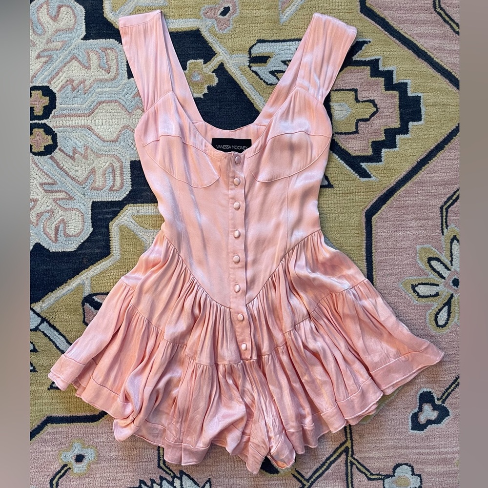 Vanessa Mooney Elisabeth Romper Dress in Pink Satin
